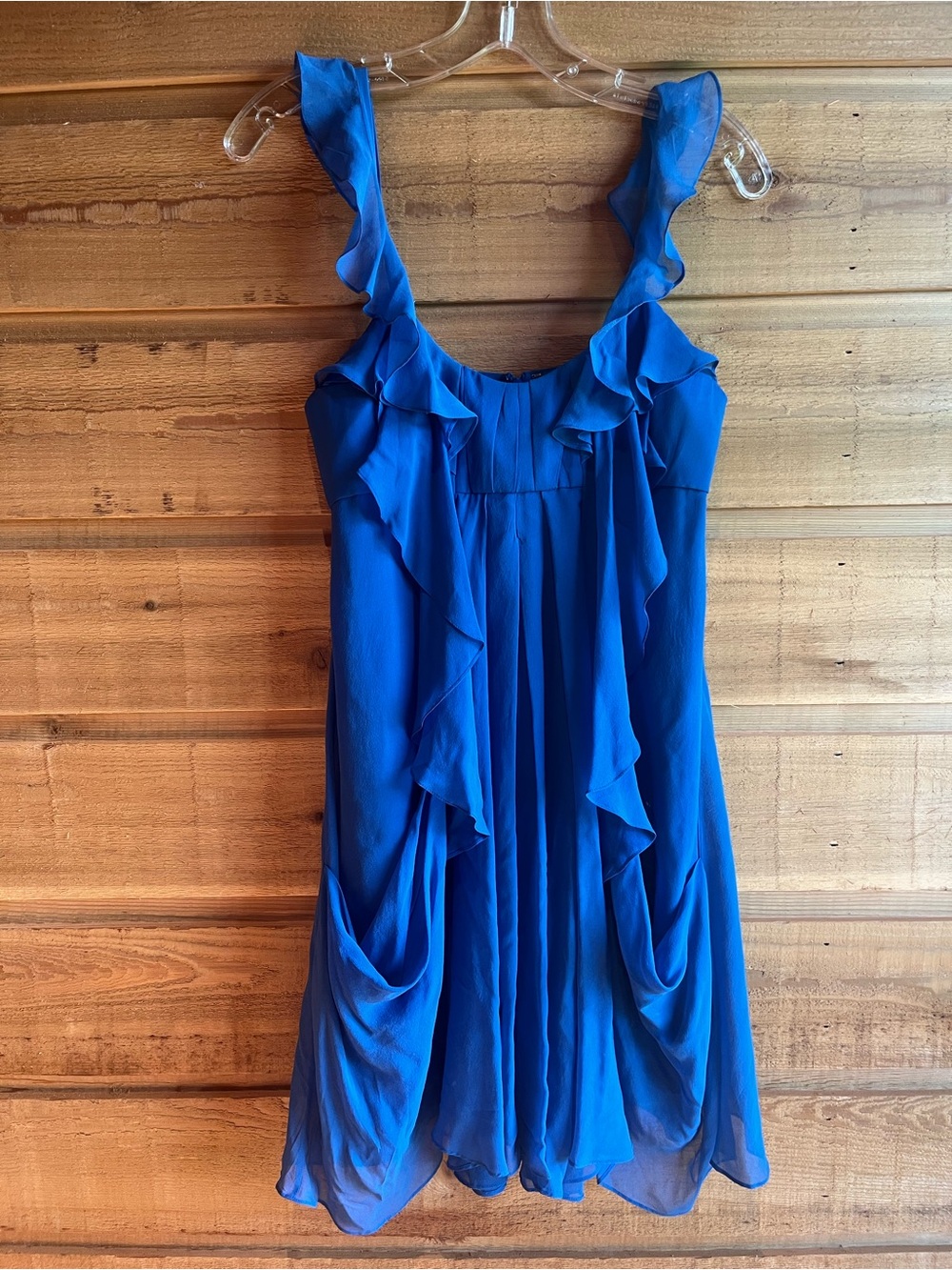 BCBG MAXAZRIA - Vintage Y2K Ruffled Sleeveless Chiffon Dress in Royal Blue